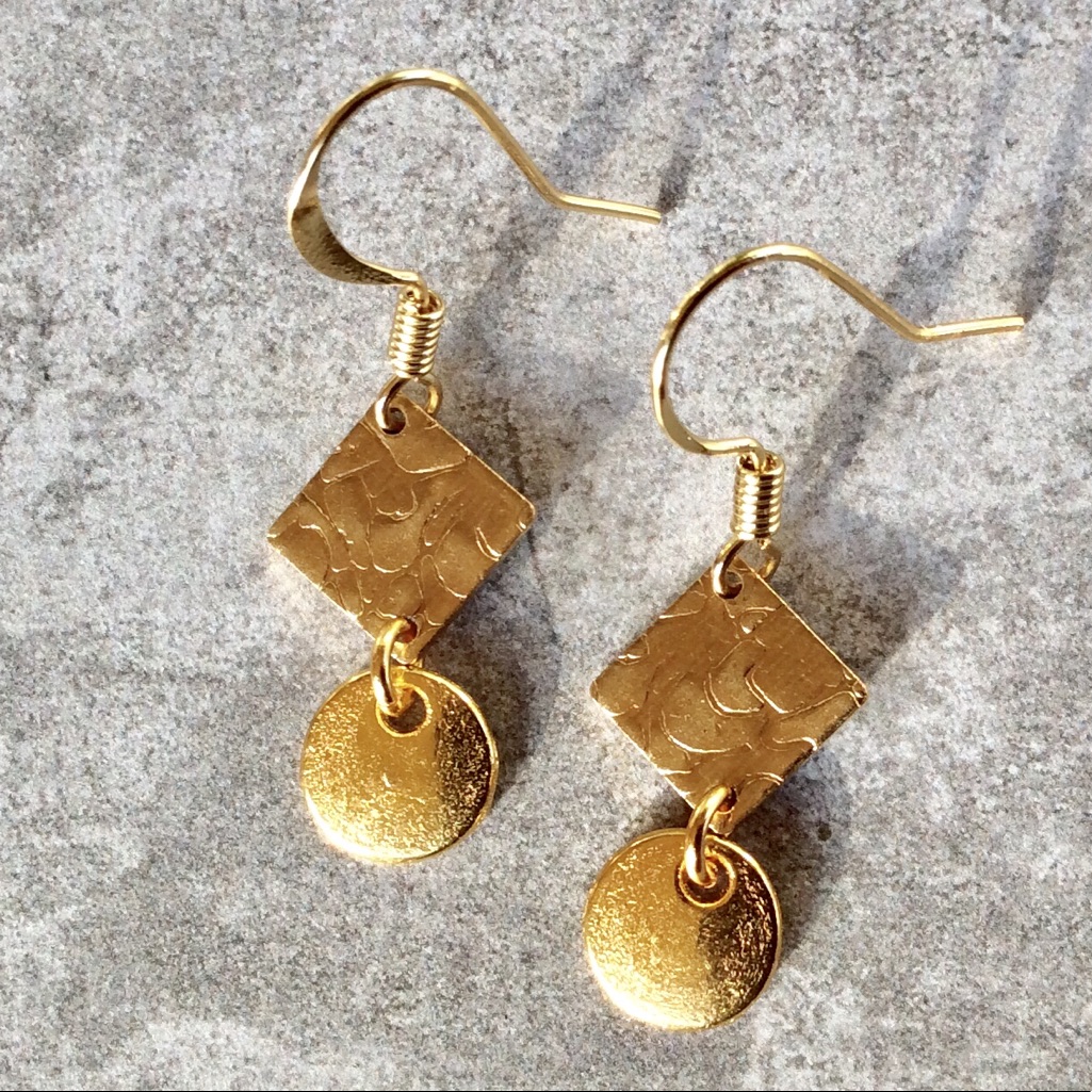 New Handcrafted Earrings 18k Gold Plated Coin Disc